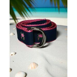 Eliza B Leather Man Belt Pink Crabs Nautical Blue M D Ring Closure